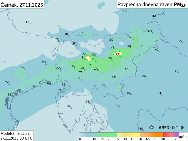 Napoved PM2,5 za danes